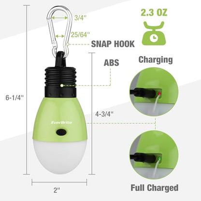 EverBrite Rechargeable Camping Light, 3 Modes with Clip Hook, Green - color: Green