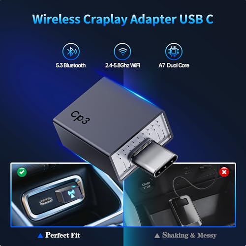 Wireless CarPlay Adapter for iPhone 2026 Upgrade USB C Black