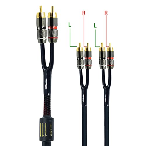 Arklove 15ft Shielded RCA Plug Splitter Stereo Audio Video Cable 2 Male to 4 Male Dual Speaker Y Adapter Connector Extension Cord 24k Gold Plated 1 Input 2 Output - size: 15ft, style: 2male to 4male