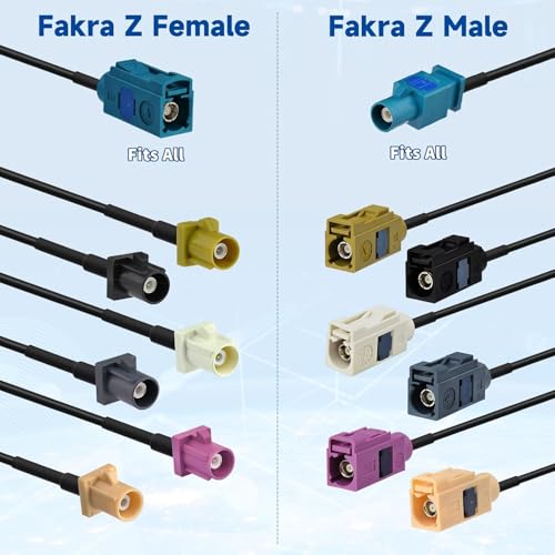 Yuslao Fakra Z Female to Fakra Z Male Connector Cable 2m 6.5ft Vehicle Car Antenna Extension Cable for Car Stereo Android Head Unit 4G LTE Telematics Bluetooth Module GPS Navigation Sirius XM Radio