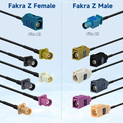 Yuslao Fakra Z Female to Fakra Z Male Connector Cable 2m 6.5ft Vehicle Car Antenna Extension Cable for Car Stereo Android Head Unit 4G LTE Telematics Bluetooth Module GPS Navigation Sirius XM Radio