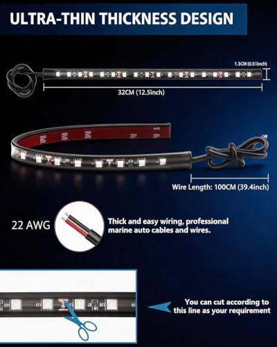 Keiurot 12.5In 12V Led Light Strip for Car Motorcycle Golf Cart Pink 4Pack - color: Pink Led Strip