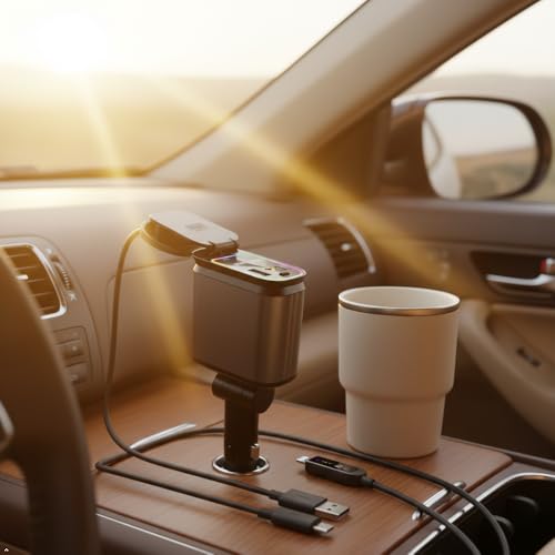 Retractable Fast Car Charger Adapter for Cell Phone USBC 4 in 1 Port Super Fast Charger Retractable USB C Cable Dual Extension Cord Ports Car Cigarette Lighter Adapter Cargador de Carro Carga Rapida