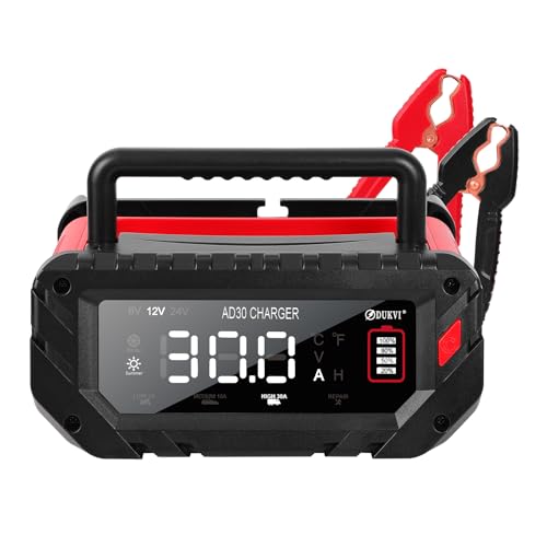 30 Amp 6V/12V/24V Smart Trickle Charger, Car Battery Charger, Lithium, Lifepo4, Lead Acid (AGM/Gel/SLA) Automatic Battery Maintainer, Battery Desulfator for Boat, Motorcycle, Lawn Mowers - size: 6V/12V/24V