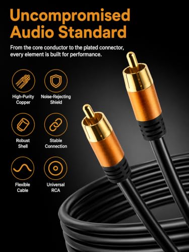 Digital Coaxial 25FT Audio Cable,1RCA Male to 1RCA Male Subwoofer Cable RCA Video Cable for Subwoofer, Home Theater, Video/Audio Subwoofer Rear View Parking Camera - size: 25FT