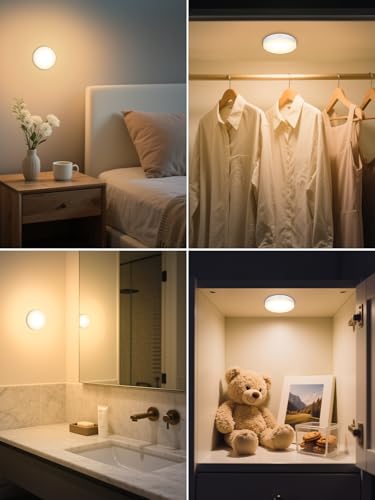 WILLED 3000K Dimmable Touch Lights, Battery Rechargeable Tap Lights, Magnet Stick on Closet Light, Portable LED Puck Night Lights for Cabinet, Wardrobe, Counter, Kitchen, Bedroom (2 Pack) - color: White