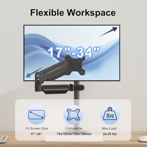 suptek Single Monitor Arm for Desk Mount Stand,Adjustable Monitor Arm for 17 to 32 inch Screen, Support Weight up to 22lbs, Mounting Holes 75x75mm to 100x100mm, ,Pneumatic Pole Mount Arm Black - size: Pole Mount Arm