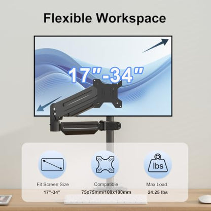 suptek Single Monitor Arm for Desk Mount Stand,Adjustable Monitor Arm for 17 to 32 inch Screen, Support Weight up to 22lbs, Mounting Holes 75x75mm to 100x100mm, ,Pneumatic Pole Mount Arm Black - size: Pole Mount Arm