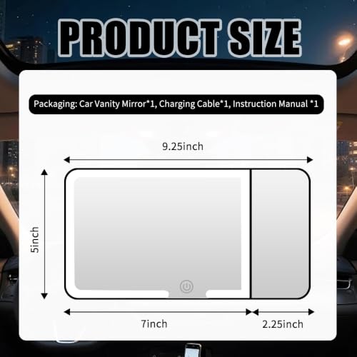 Car Mirror Vanity with 5X Magnification,Touch Control Car Sun Visor Vanity Mirror with 3 Light Modes,Rechargeable LED Mirrors for Cars with Long Battery Cars Interior Accessories