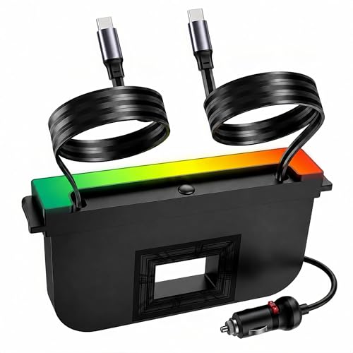 RGB USB Hub for Tesla 2024-2027 Model 3 Highland and 2025-2027 Model Y Juniper, 60W Dual Retractable USB-C Fast Charging Car Charger Multi USB Port Hub for Tesla Center Console Docking Station