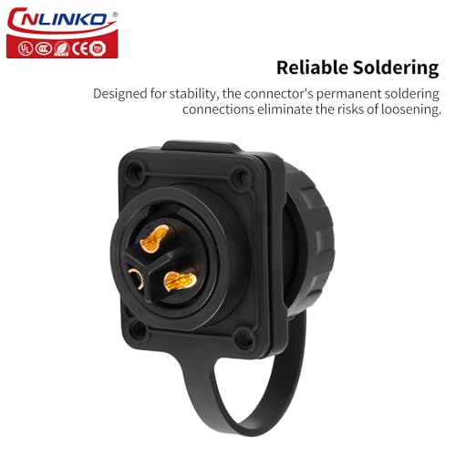 CNLINKO YM-20 3 PIN Waterproof Connector, IP68 Circular Connector, Quick Plugging Aviation Connector, PBT Plastic Shell Solder Connector M20 Male -Female Flange Socket (3 PIN) - size: 3-Pin, style: Solder-Assembly