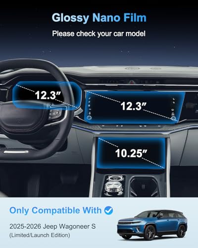 2026-2026 Wagoneer S For 2026 Jeep Wagoneer S (Limited/Launch Edition) 12.3 Inch Navi+12.3 Inch Dash+10.25"lower Touchscreen Screen Protector -(2PCS) 2026 Wagoneer S Accessories HD Transparent Protective Nano Film - color: Wagoneer S 2025-2026 12.3"Navi+1