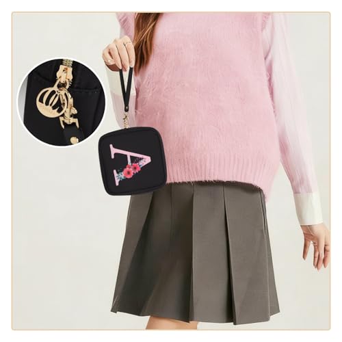Relavel Initial Mini Makeup Bag for Girls, Small Makeup Bag for Purse with Zipper ＆ Removable Handle, Portable Makeup Pouch Lipstick Skincare Bag, Small Gift Cosmetic Bags for Women Girls(Black J) - size: A-Small, style: J