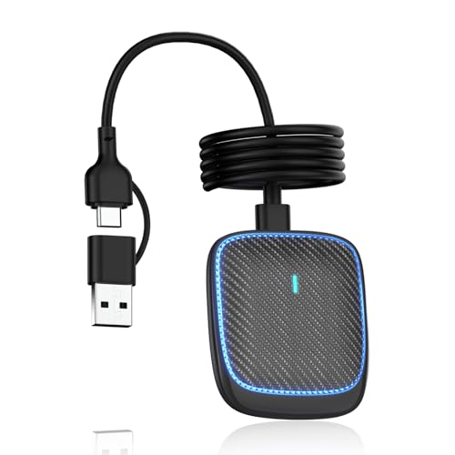 Wireless CarPlay Adapter for iPhone,Convert Wired to Apple Car Play Wireless Adapter, Plug and Play, with 60CM Extension Cable USB & Type-C, Connection Stable No Delay - style: Carbon fiber panels