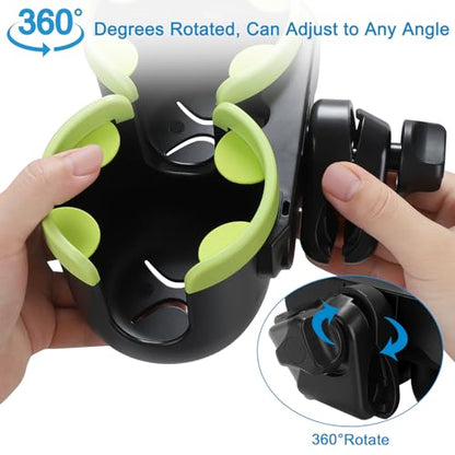 Accmor Stroller Cup Holder with Phone Holder, Bike Cup Holder, Universal Cup Holder for Uppababy Nuna Strollers, 2-in-1 Drinks Holder for Walker, Wheelchair, Scooter - color: Double Holder-Green