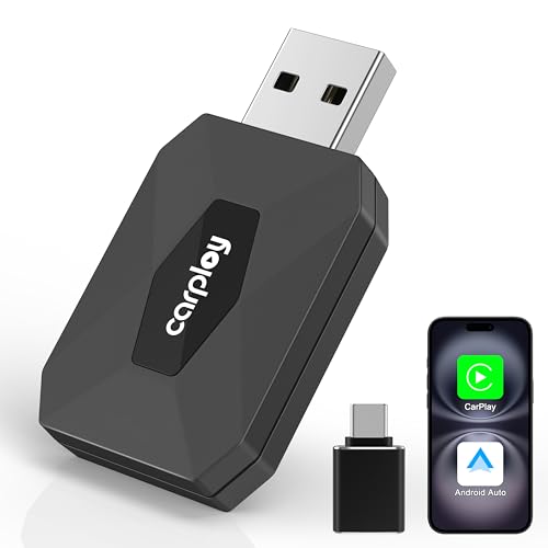 Wireless CarPlay Adapter for iPhone – Converts Wired to Wireless CarPlay for Android Auto with Fast Stable 5.8GHz & Bluetooth Connect & Plug and Play USB & USB-C – No Delay Apple CarPlay, Black