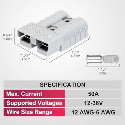 Spurtar 10 Pack Battery Quick Connect/Disconnect, 6-12AWG, 50A Gray - color: Gray, size: 50A(10 Pack)