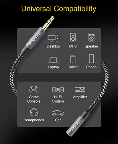 BlueRigger Headphone Extension Cable (35FT, 24K Gold Plated Jack, Hi-Fi Sound, 3.5mm Male to Female Stereo Audio Cable) – Aux Cord for iPod, Laptops, Smartphones, Speakers, Tablets, Home Car Stereo - size: 35FT