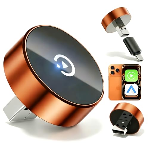 2026 Wireless CarPlay Adapter & Android Auto Wireless Adapter – 2-in-1 Plug & Play Mini Dongle for USB-A/USB-C, Fast Auto Reconnect, Low-Latency Dual-Band WiFi, Aluminum Heat Dissipation - color: Matte Orange