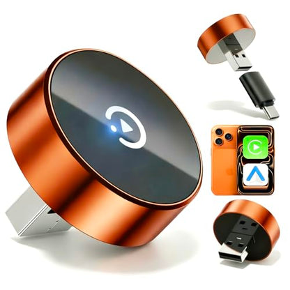 2026 Wireless CarPlay Adapter & Android Auto Wireless Adapter – 2-in-1 Plug & Play Mini Dongle for USB-A/USB-C, Fast Auto Reconnect, Low-Latency Dual-Band WiFi, Aluminum Heat Dissipation - color: Matte Orange