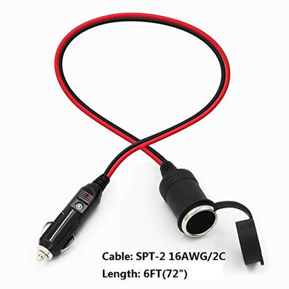 SPARKING 6FT Car Cigarette Lighter Extension Cord - Male Plug to Female Socket 16AWG Heavy Duty Cable With LED Lights for Tire Pump, Air Compressor - size: 6FT