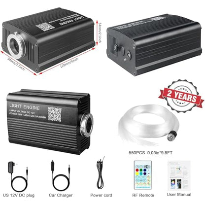 Starlight Headliner Kit 550 Piece Twinkle 0.03in*9.8ft/0.75mm*3m, 16W Starlight Headliner Music/Voice Activated Star Lights for Car, VASTFIRE RGBW Starlights for Theater Game Bed Room Ceiling - size: Twinkle 550pcs 0.03in (9.8ft/3m) 16W