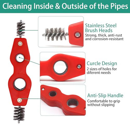 Battery Terminal Cleaner Kit, Battery Terminal Brush & 4 in 1 Copper Tubing Brush & 2pcs Anti-Corrosion Fiber Washers - color: Silver & Red -6pcs Set