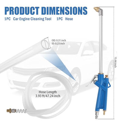 Air Engine Cleaning Gun with 3.93Ft Hose,Elbow Pneumatic Siphon Spray Gun for Car Engine Dust Detail Cleaning,High Pressure Professional Long Air Blow Guns Airs Spray Guns - color: Blue