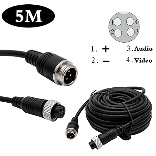 MACHSWON 16" 4 PIN Car Rear Reverse RCA Video Extension Cable Wire for Boat Truck Camera 4 pin 16" Connector 5M Extension Cable Wire for Reversing Camera Copper Universal