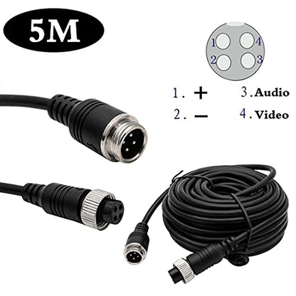MACHSWON 16" 4 PIN Car Rear Reverse RCA Video Extension Cable Wire for Boat Truck Camera 4 pin 16" Connector 5M Extension Cable Wire for Reversing Camera Copper Universal