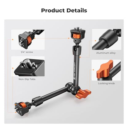 K&F CONCEPT 11" Magic Arm with ARRI 1/4" Screw 360° Ball Heads - size: 11 Inch (Arm Only)