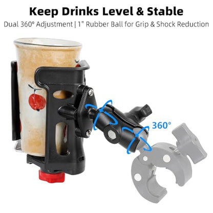 1" Ball Cup Drink Holder with 2.36" Aluminum Arm, Extra Large Adjustable Size Water Bottle Holder for 2.36-3.54" Dia Bottles, Fits RAM Mounts & Motorcycle/Bike 1" Ball Mount - size: Cup Holder with 2.36" Arm