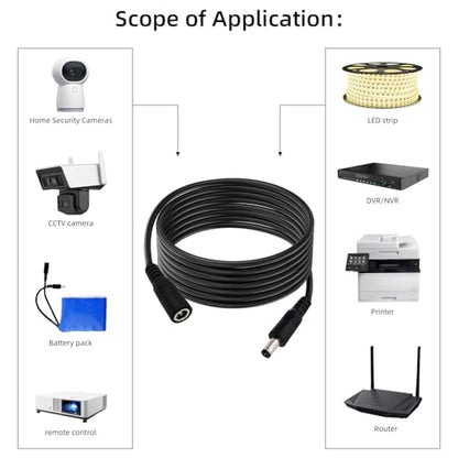 16.4FT DC Power Extension Cable 5.5mmx2.1mm 18AWG Male to Female 2pcs - color: Black 2pcs, size: 16.4ft