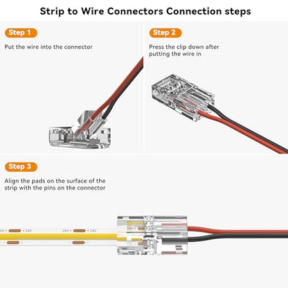 PAUTIX 8pcs 2-Pin 8mm COB LED Strip to Wire Connector Unwired Clips Solderless Adapter Terminal Extension Connection,4pcs L-Shaped Connectors for LED Strip Lights 12V 24V (Pack of 12) - size: 8 Strip to Wire + 4 L-Shaped(8mm)