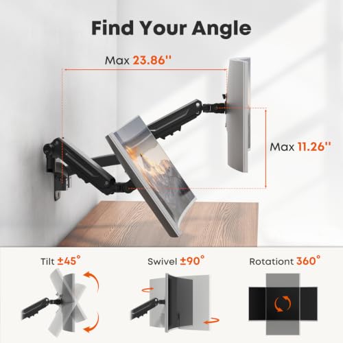 Dual Monitor Wall Mount for 27-45 inch Flat/Curved Computer Screens - size: 27 - 45 Inch, style: Dual Arms