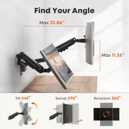 Dual Monitor Wall Mount for 27-45 inch Flat/Curved Computer Screens - size: 27 - 45 Inch, style: Dual Arms
