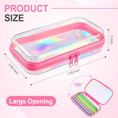 Hoolerry 4 Pcs Hard Clear Zipper Case,Clear,7.5 X 3.9 X 2 In,Pink Laser - color: Pink Laser, size: 7.5 x 3.9 x 2 in