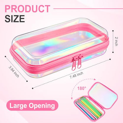 Hoolerry 4 Pcs Hard Clear Zipper Case,Clear,7.5 X 3.9 X 2 In,Pink Laser - color: Pink Laser, size: 7.5 x 3.9 x 2 in