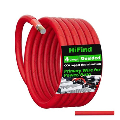 4 Gauge AWG Power Ground Wire Cable 25 Ft, True Spec Shielded Braided Welding Battery Cable Terminal for Automotive, Car Audio, Amp Wiring, Speaker Stereo, Solar, Marine, Generator-Red - size: 25FT, style: Red