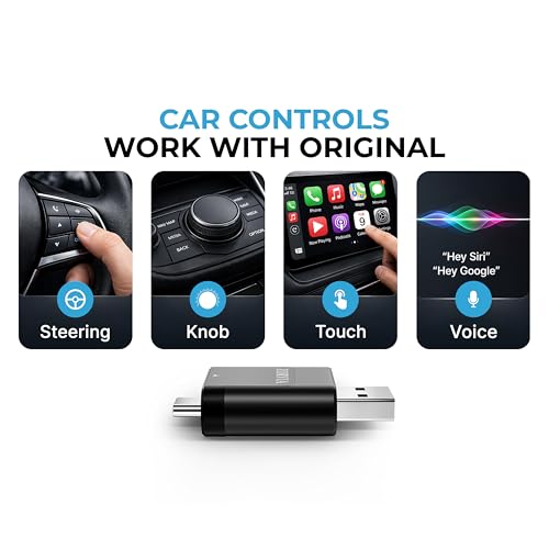 ZORVIA Wireless CarPlay Adapter for iPhone & Android Auto 2026 Upgraded - Convert Wired CarPlay to Wireless, Fast Auto Reconnect, Plug and Play, USB-C & USB-A (Black) - color: Black