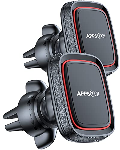 APPS2Car 2 Pack Magnetic Phone Car Mount, Car Phone Holder Mount Magnetic, Built in 6 Strong Magnets, Air Vent Cell Phone Holder for Car with Adjustable Secure Tightening System - color: Black-Red