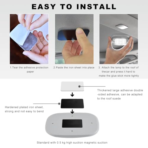 Car Interior Ceiling Roof Lights, Magnetic Dome Lamp 10 LEDs Ceiling Roof Map Reading Light, USB Rechargeable Wireless Interior Dome Lamp for Car RV Truck Trailer Camper (Black) - color: Black