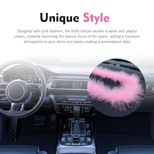 Car Dashboard Anti-Slip Pad, Pink Feather Car Magic Dashboard Decor Mat, 5.71" x 11.6" Multifunctional Sticky Dash Gripping Mat for Phones, Keys, Sunglasses and More (Pink)