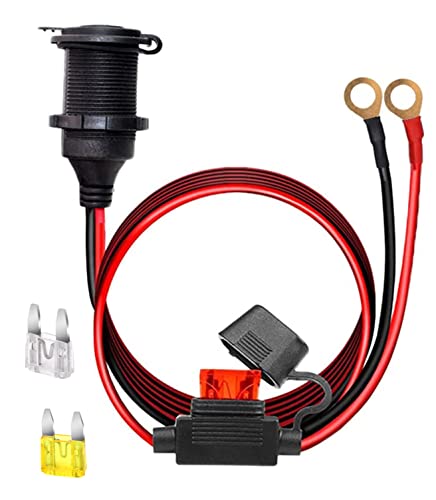 12V/24V Fixed Thread Cigarette Lighter Socket Extension Cable with Perforated Terminal Direct Battery Type car Adapter 2.5mm² 20A Heavy Duty Cable 10FT（Free Two Blade fuses） - color: 10 ft