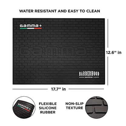 GAMMA+ Professional Barber Appliance Magnetic Mat and Station Organizer, Anti-Slip, Durable Hair Styling Tools - color: Black Rubber Barber Mat