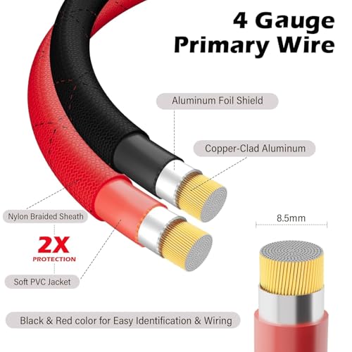 HiFind 4 Gauge AWG Power Ground Wire Cable 20 Ft, True Spec Shielded Braided Welding Battery Cable Terminal for Automotive, Car Audio, Amp Wiring, Speaker Stereo, Solar, Marine, Generator-Red - size: 20FT, style: Red