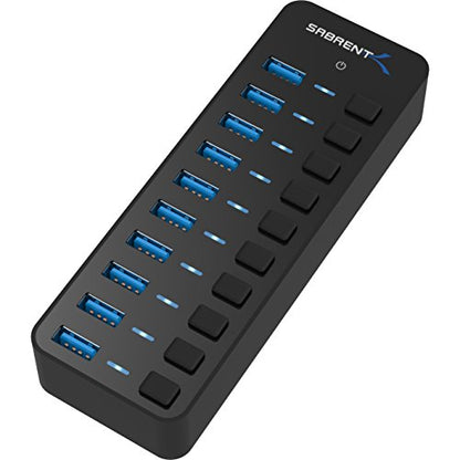 SABRENT 10-Port 60W Powered USB 3.0 Hub, Power Switches & LEDs (HB-BU10) - size: 10-Port - 10 USB 3.0