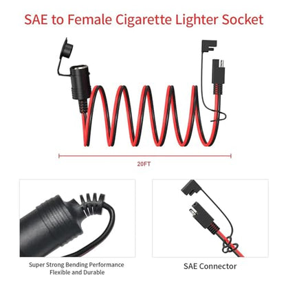 ELFCULB SAE to 12V Cigarette Lighter Socket Cable 14AWG 20FT for RV - color: SAE to CIG, size: 20FT