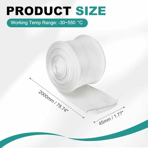 HARFINGTON Braided Sleeving 6.6ft x 1-3/4" High Temp Fiberglass Braid Cable Sleeve for Automotive Home Office Cables Video Cord Management Cable Protection - size: 6.6ft x 1-3/4"