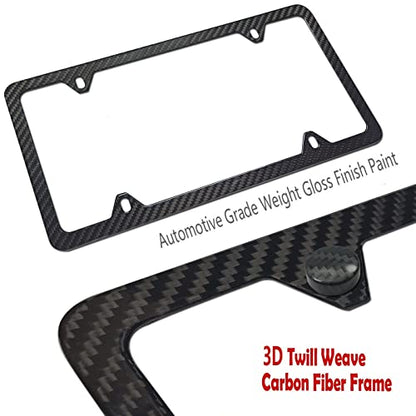 BGGTMO Real Carbon Fiber License Plate Frame, Stainless Steel Base, 1 Pack - color: Real Carbon Frame-4 Holes